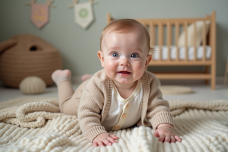 Bébé de six mois dans une nurserie chaleureuse
