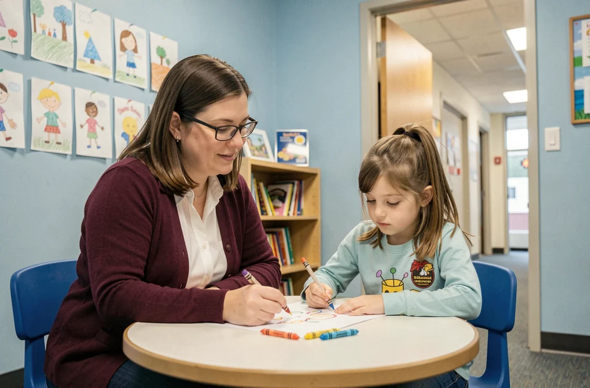 Conseillère scolaire à l'écoute d'une jeune élève dans un bureau d'orientation scolaire