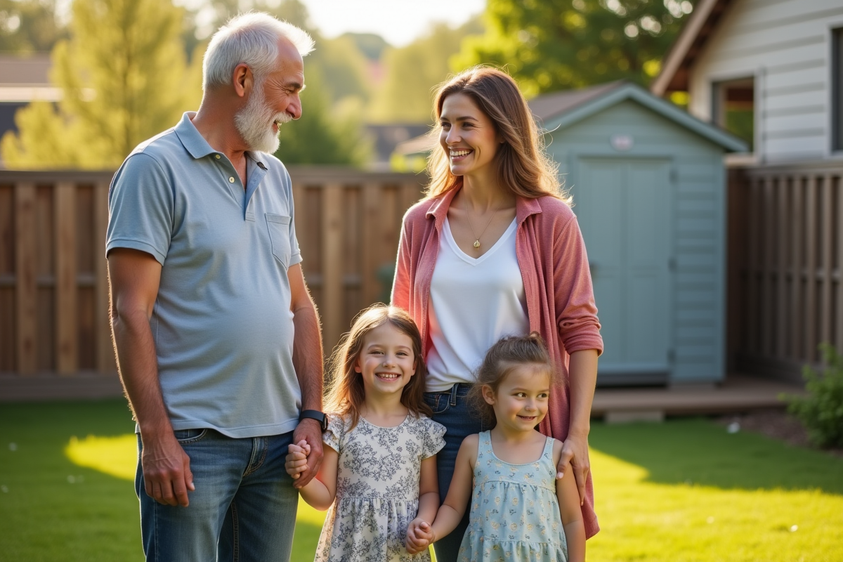 Famille multigeneration dans le jardin ensoleille