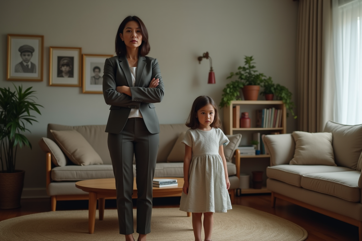 Femme adulte et jeune fille dans un salon ordonne