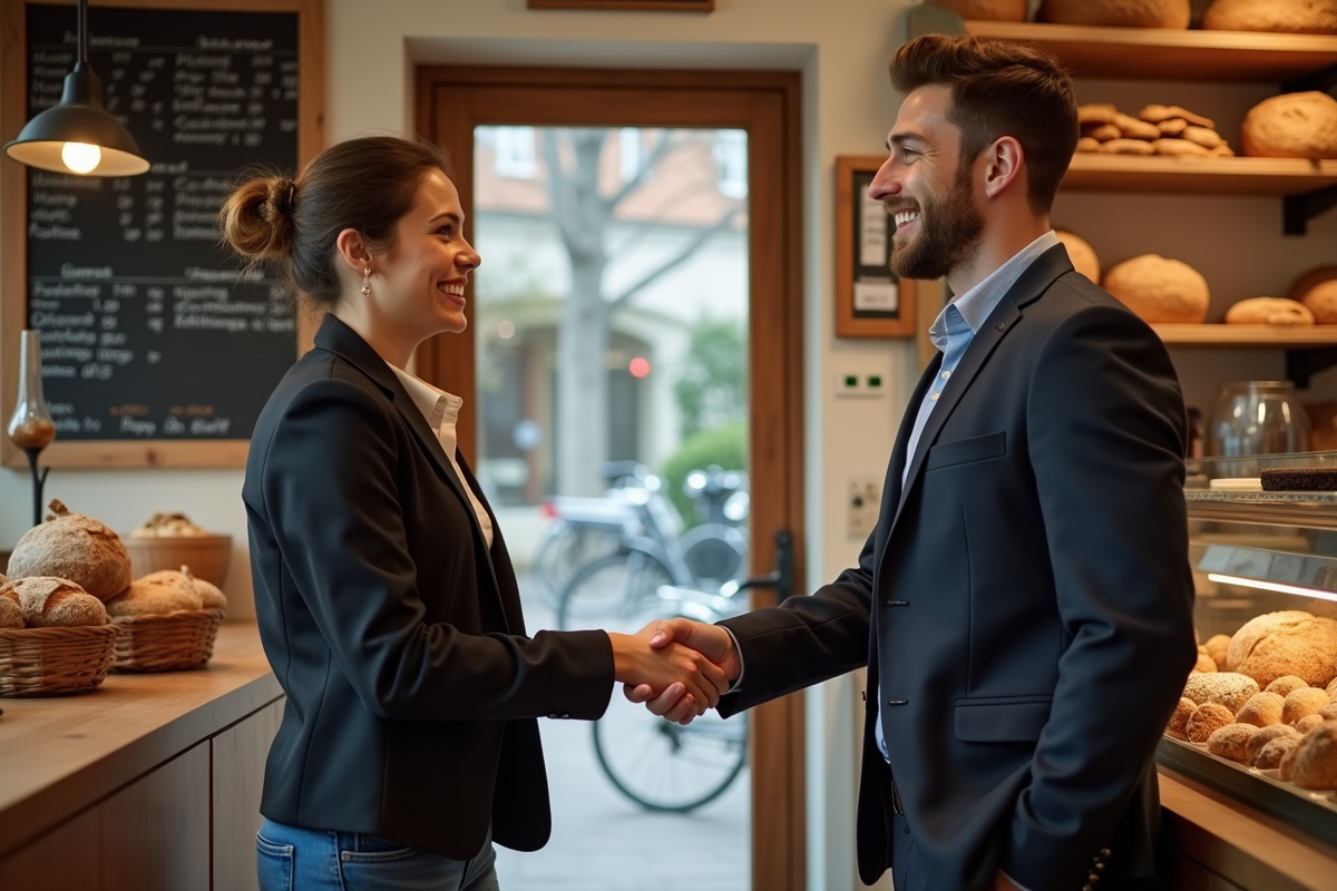 Femme en blazer serre la main d