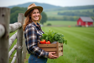 Femme en jeans et chapeau dans la campagne rurale