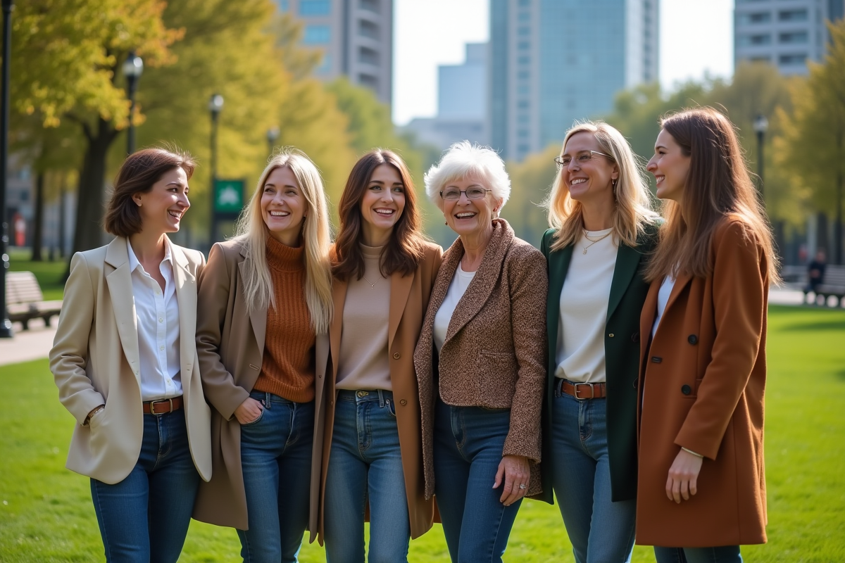 Groupe de femmes diverses dans un parc urbain ensoleille
