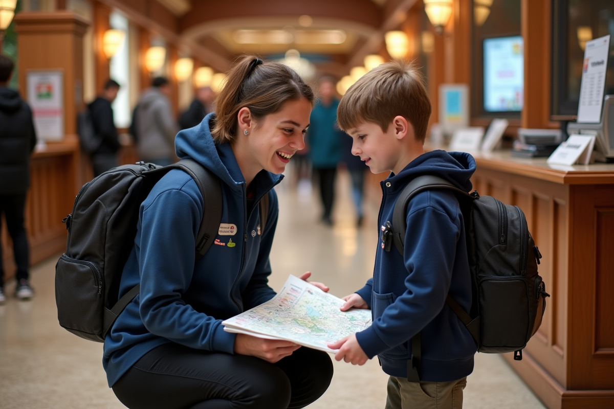 Garçon parlant avec un agent dans espace d