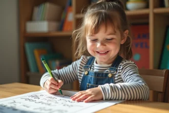 Jeune fille souriante coloriant une chanson pour enfants