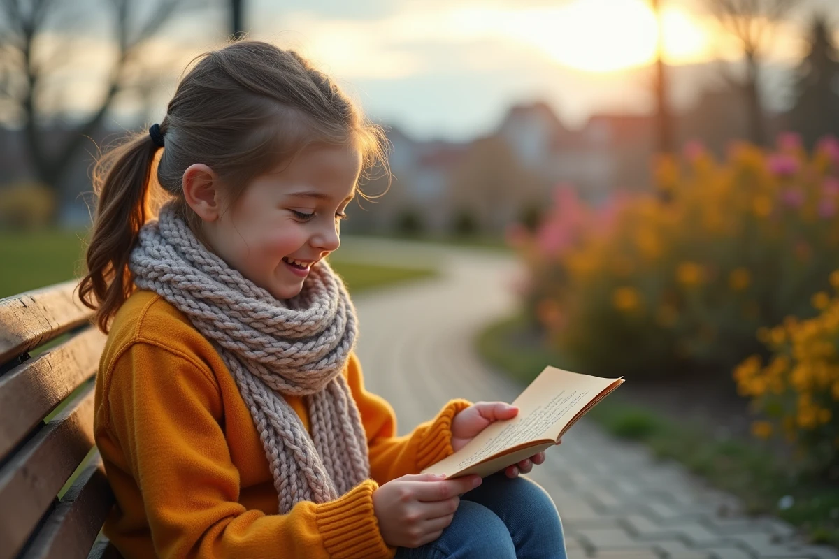 Jeune fille lisant une note dans un parc ensoleille
