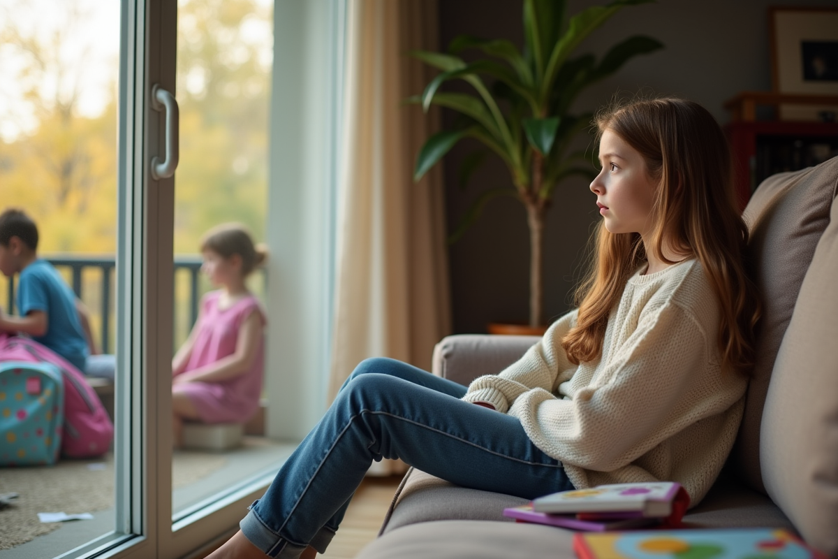 Jeune adolescente pensant près d