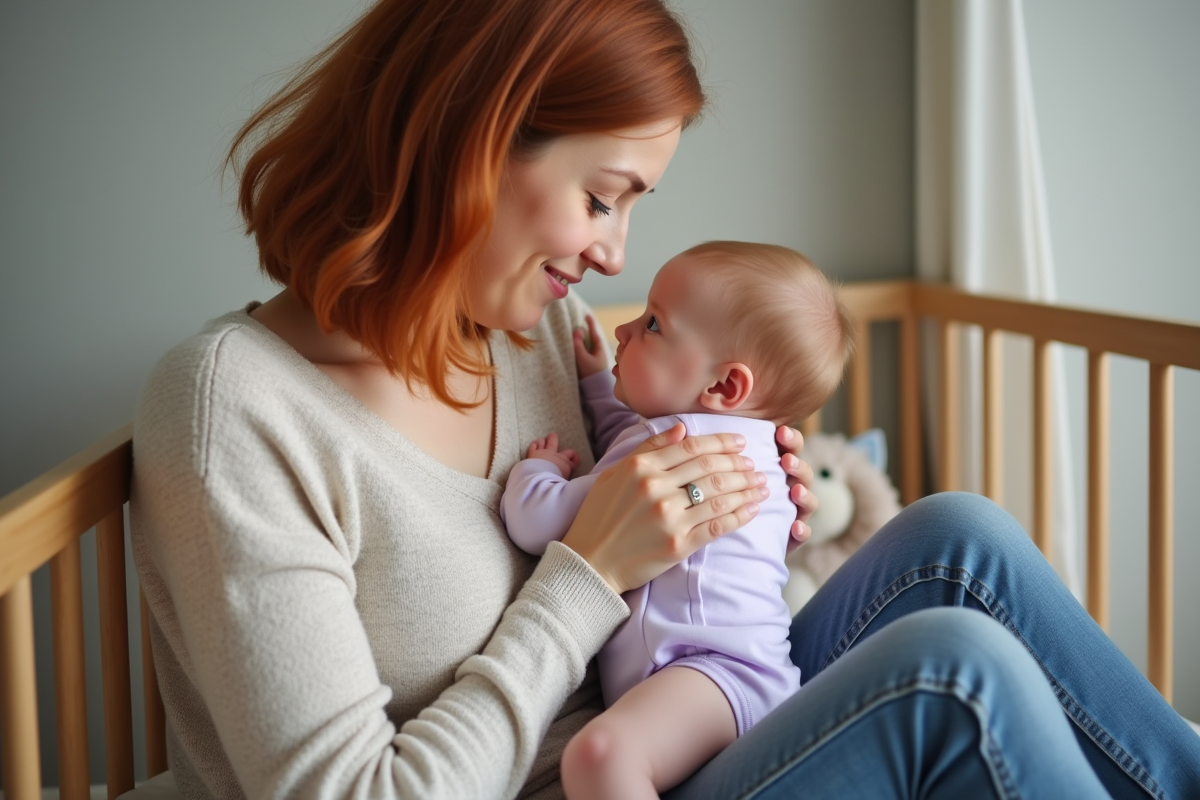 Maman allaitant son bébé dans une nurserie douce et calme