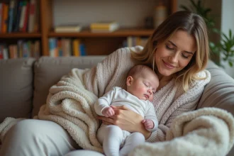 Maman et bébé dans un salon chaleureux et apaisant