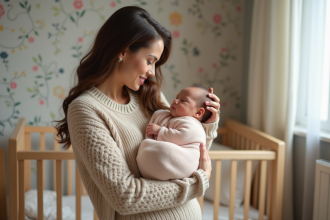 Jeune maman avec bébé dans un cadre serein