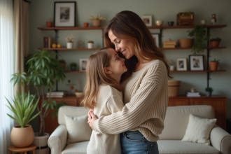 Femme et fille dans un salon chaleureux et intime