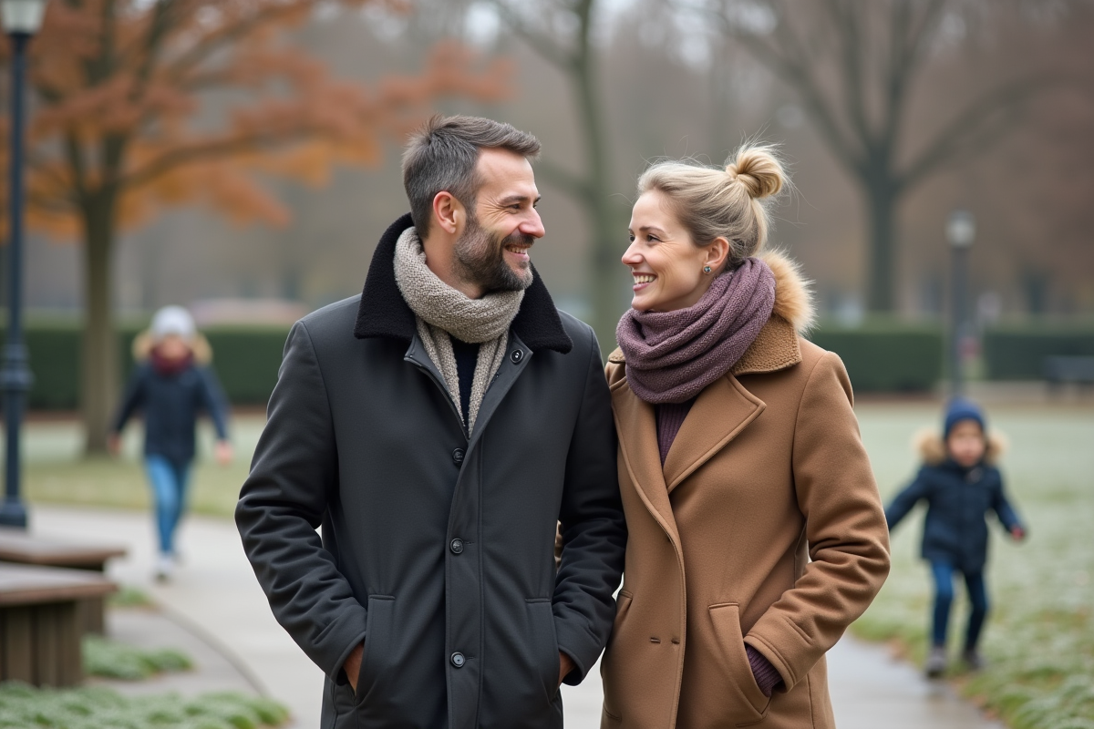 Parents avec enfants dans un parc en hiver en plein air