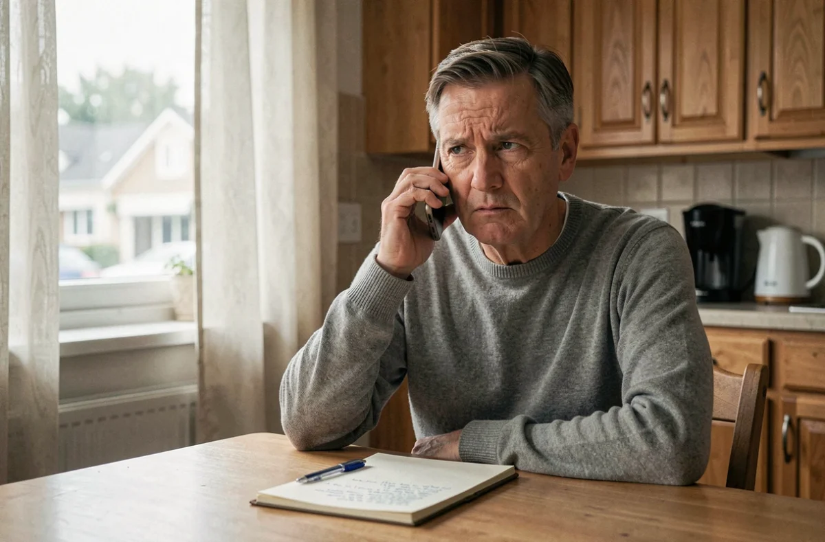 Homme adulte signalant une situation préoccupante par téléphone depuis son domicile